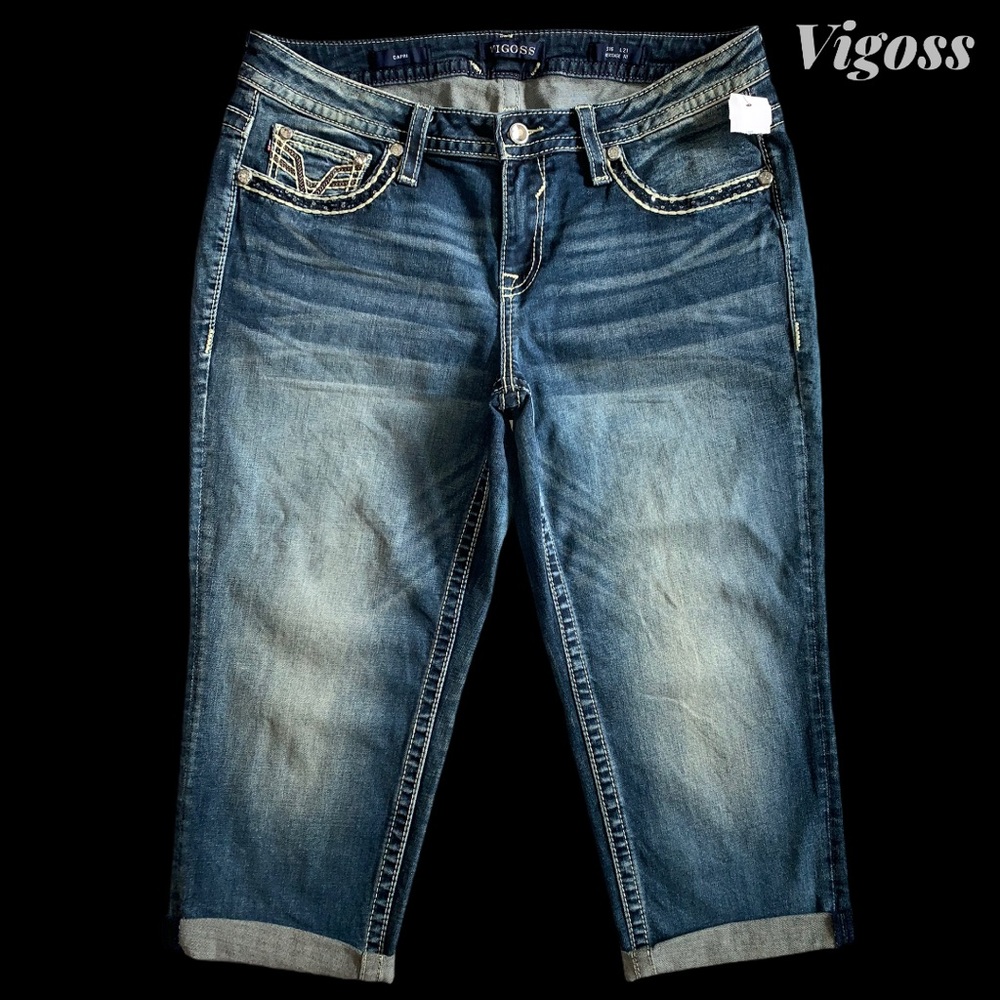 NEW Women’s Vigoss Cropped Dark Denim Jeans sz 16 - Picture 2 of 8